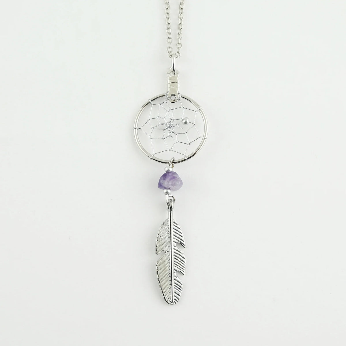 .75" Dream Catcher Necklace with Amethyst Stone