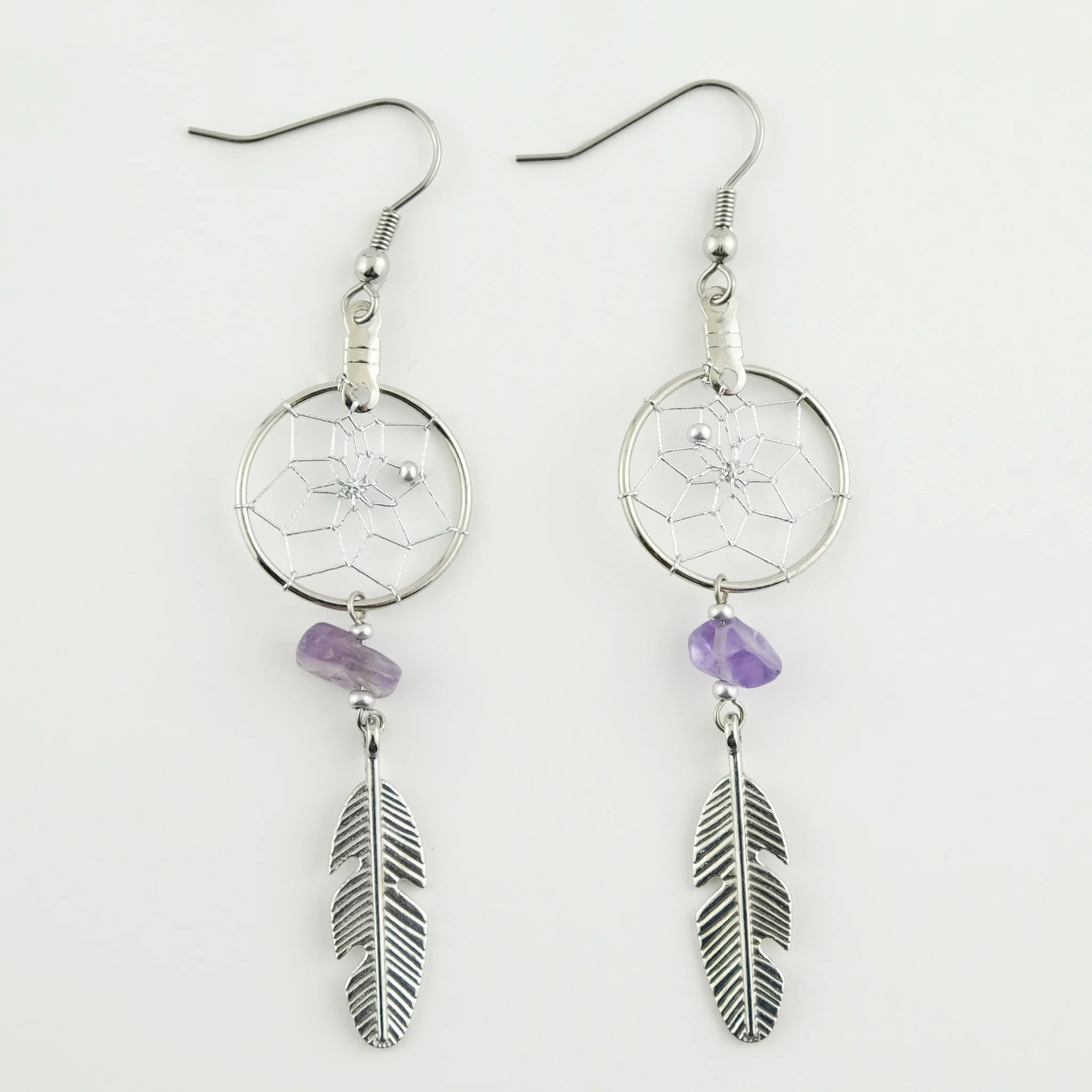 .75" Dream Catcher Earrings w/ Amethyst Stones