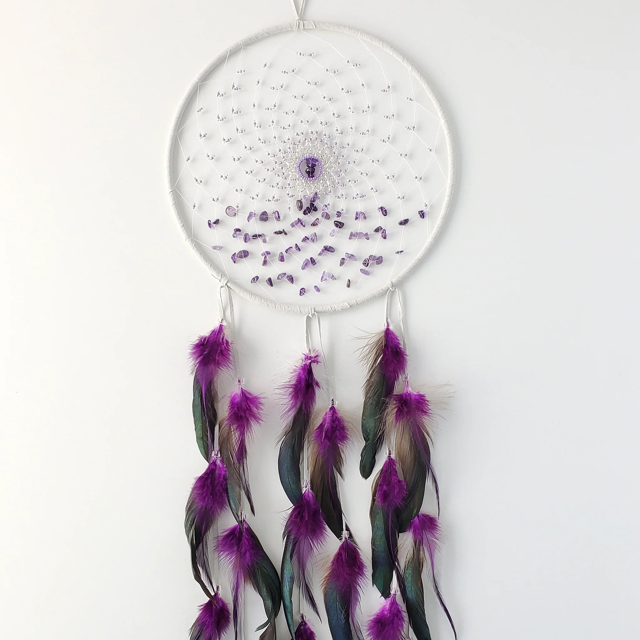 Energy Flow Dream Catcher with Amethyst Stones 9"