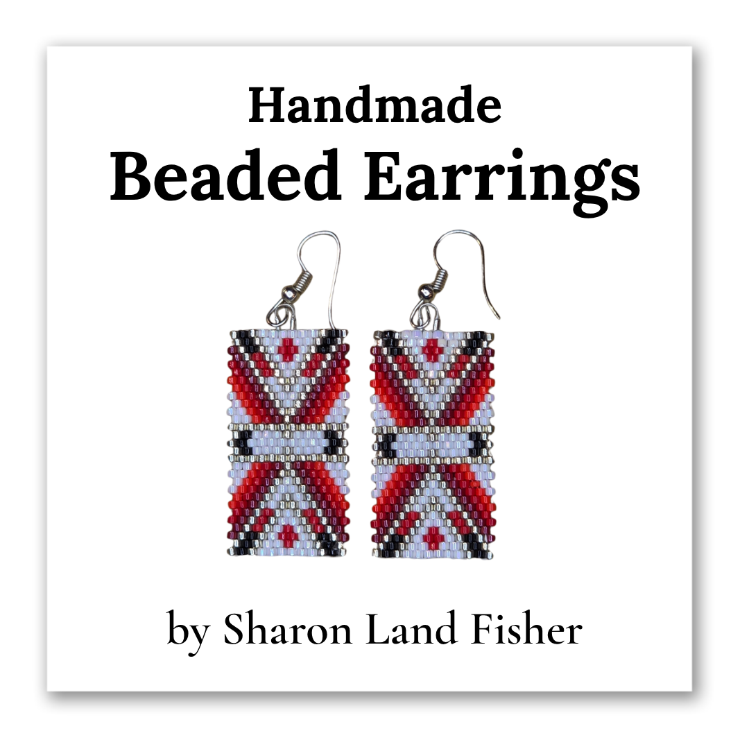 Red Rectangle Beaded Earrings