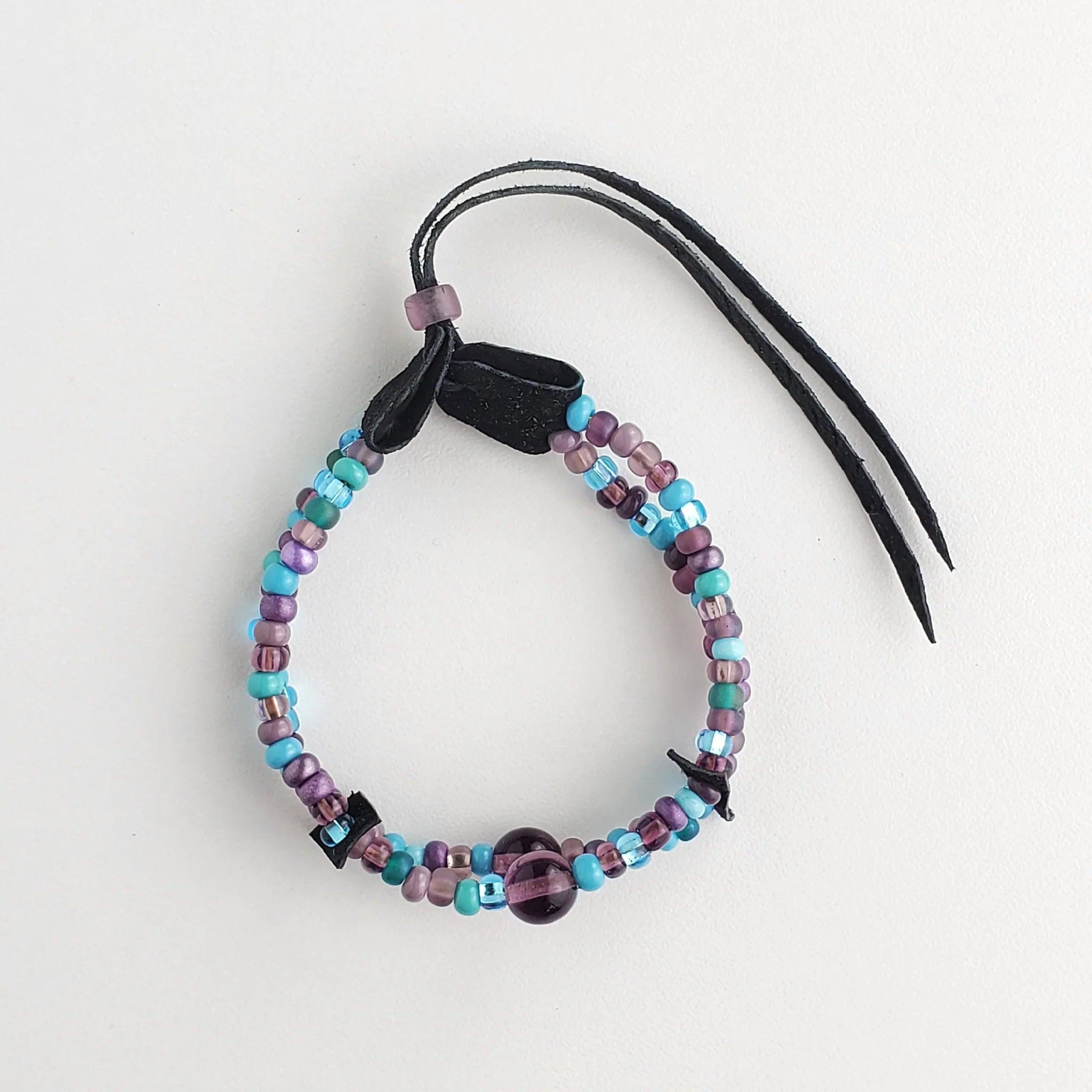 Beaded Bracelet with Purple/Turquoise Glass Beads