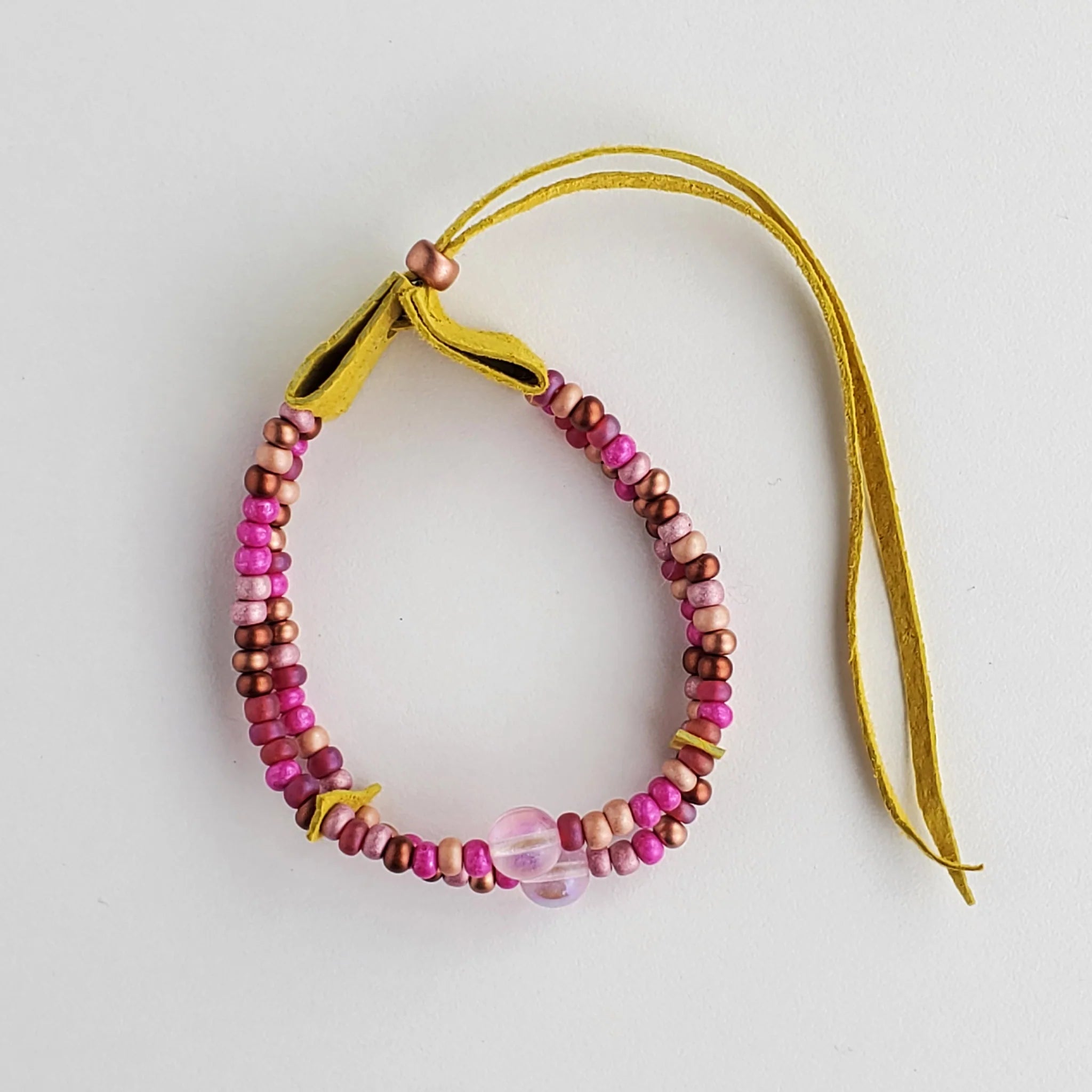 Beaded Bracelet with Pink/Copper Glass Beads